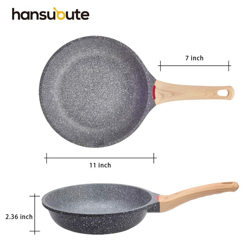 hansubute مقلاة هانسوبوت غير لاصقة بالحث، مقلاة خفيفة الوزن، مقلاة أومليت صحية غير سامة، مقلاة بيض متوافقة مع جميع المواقد (رمادي، 11 بوصة) - Image 2